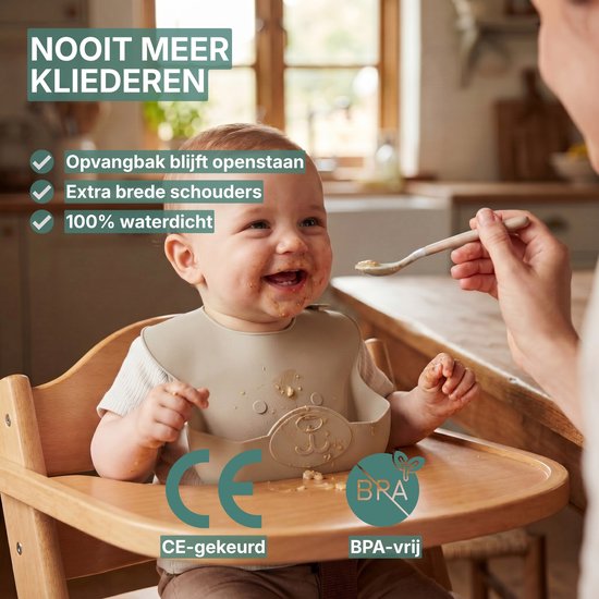 Broemba Siliconen Slabbetjes met Opvangbak - Set van 2 Stuks - Slabber voor Baby - Opvouwbare Slab - Beige / Roze van Broemba — afbeelding 2