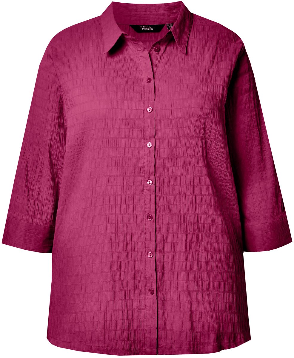 Ulla Popken - Dames - Blouse bubble-kwaliteit overhemdkraag 3/4-mouwen - Magnoliarood - Maat 66+