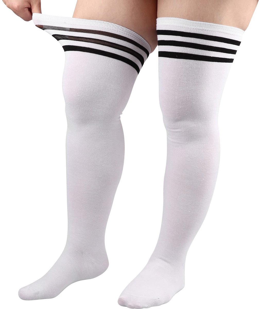 MTTproducts- Dij Hoge Sokken Plus Size - Gestreepte Thigh Highs - Lange Boot Kousen - Comfortabele Beenwarmers - Ademend Nylon - Hoge Stretch Mix - Overknee Sokken