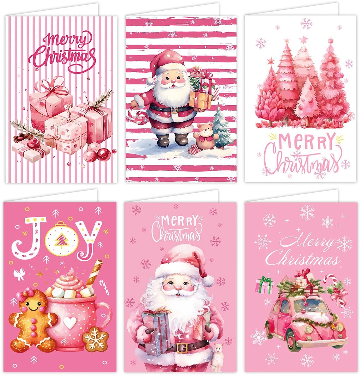 Dailygoods- Kerstkaarten 18 Stuks - Roze Vintage - Witte Enveloppen - Zelfklevende Stickers - Duurzaam Kaartpapier - Vrolijk Kerstfeest - Kerstwenskaarten
