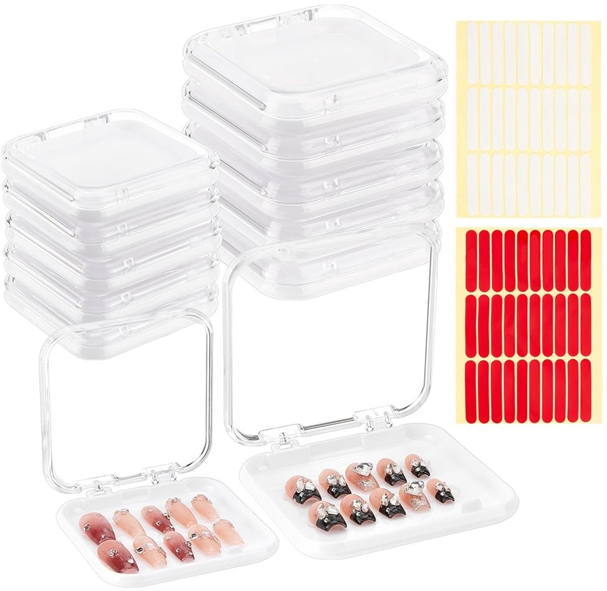 Dailygoods- Nageldozen 20 Stuks - Kunststof - Displayopbergdozen - Plakband 60 Stuks - Perfect voor Nagels/Wimpers/Sieraden - Maat 1: 7,7 x 7,5 x 1,6 cm - Opbergdozen