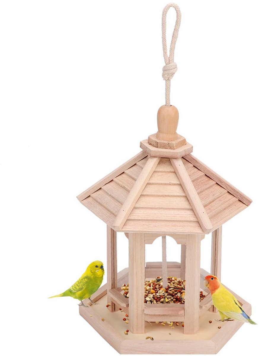 Dailygoods- Vogelvoederhuisje Houten - 24,5 × 20 × 20 cm - Hangende Vogelfeeder - Voedervoederhuisje - Ornamenten - Geschikt voor Kleine Vogels - Vogelhuisje