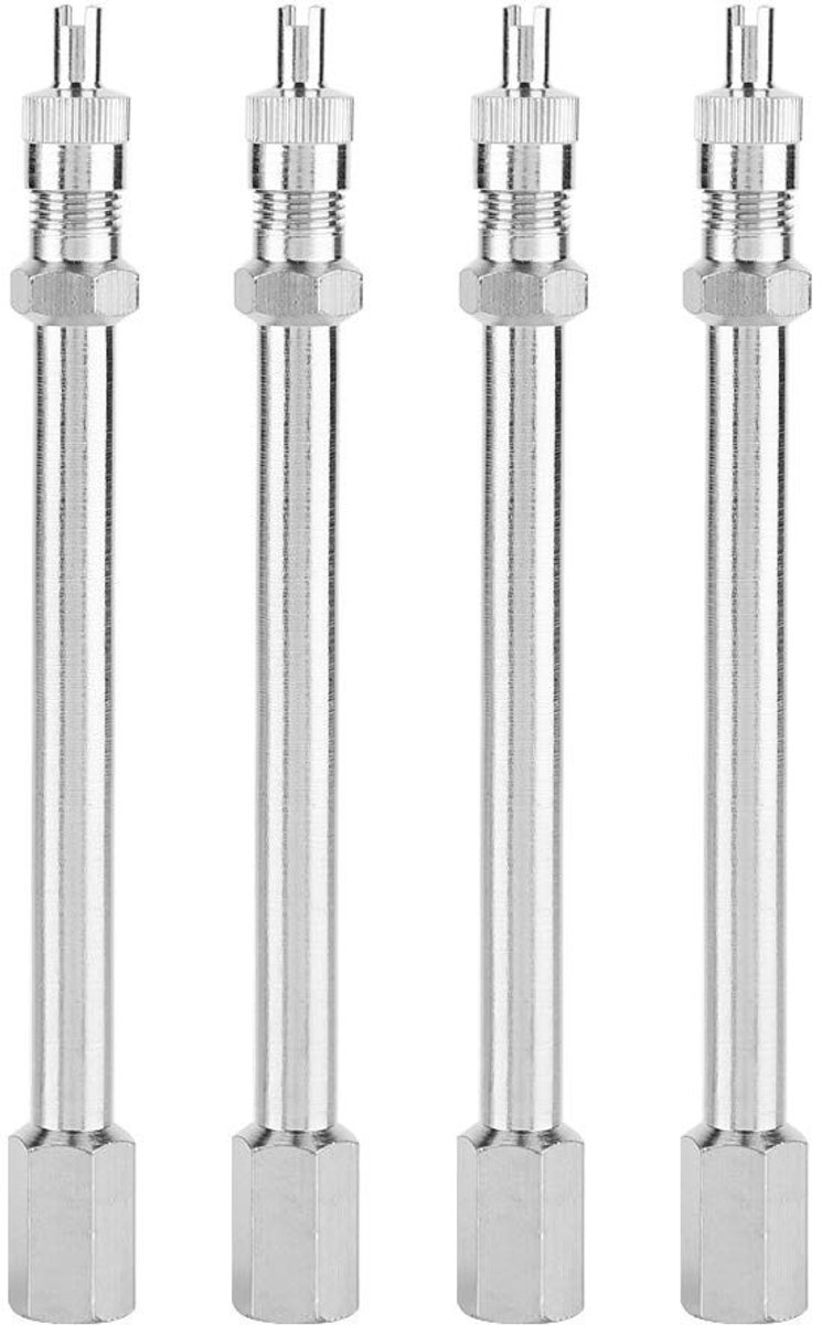 Dailygoods - 100mm Ventiel Verlengstuk - Bandventiel Adapter - Veilig en Effectief - 4 Stuks - Voor Auto en Vrachtwagen - Chroom Afwerking