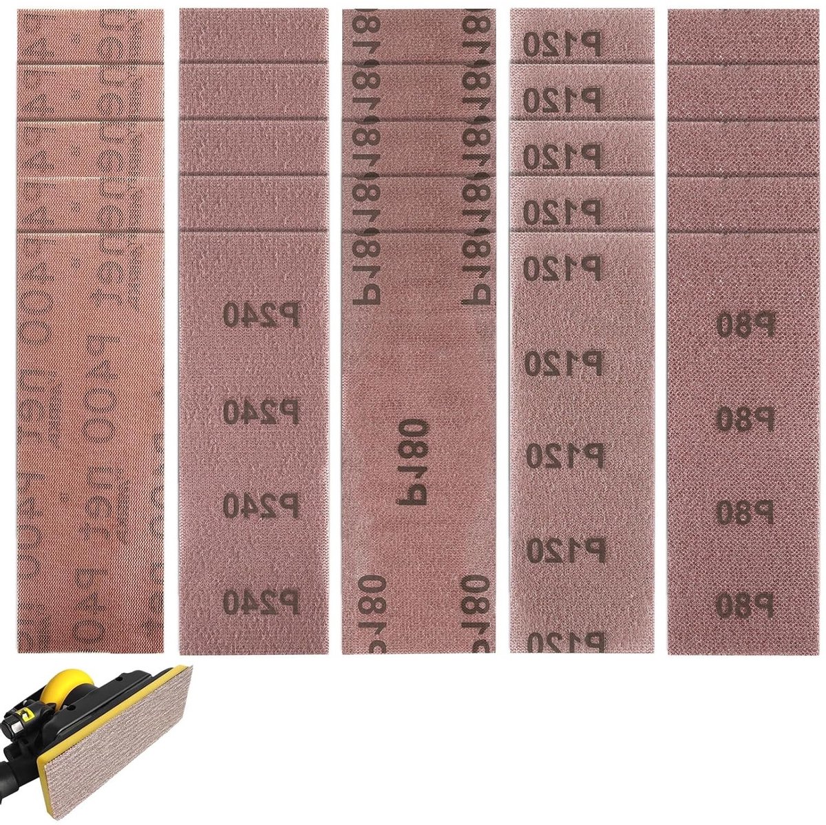 25-delige Schuurpapier Set, 70 x 198 mm, Stofvrij Polijsten voor Hout, Lak en Metaal, Granulatie 80-400, Geschikt voor Handschuurmachines met Afzuiging