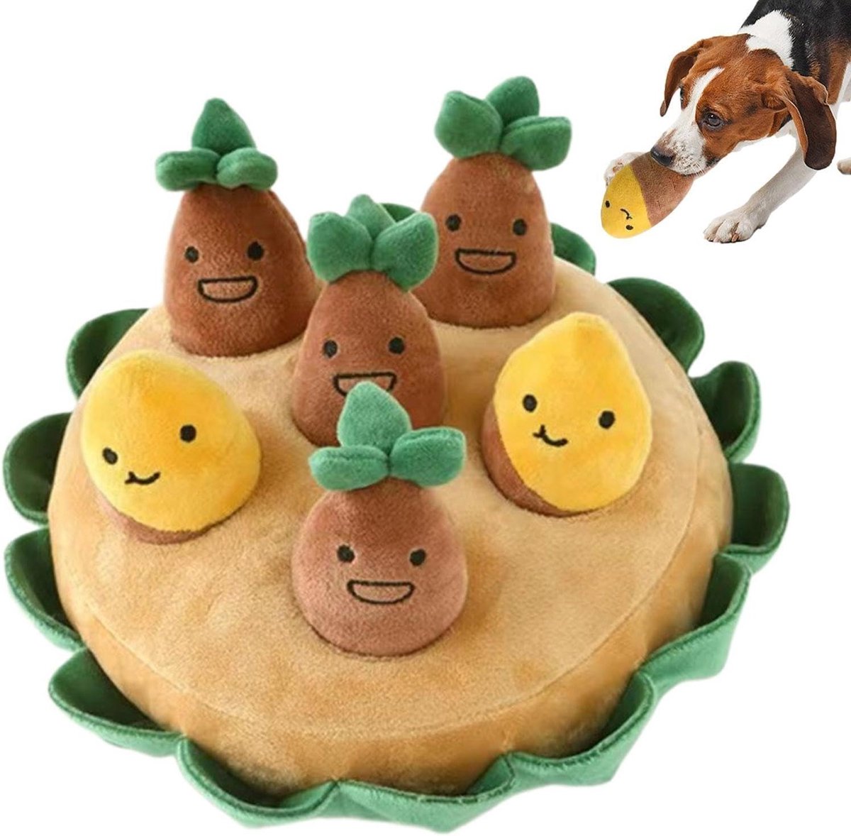 Hondenspeelgoed Aardappel - Snuffelmat Pieper - Mentale Stimulatie - Veilig Pluche Materiaal - 24 x 20 cm - Bruin