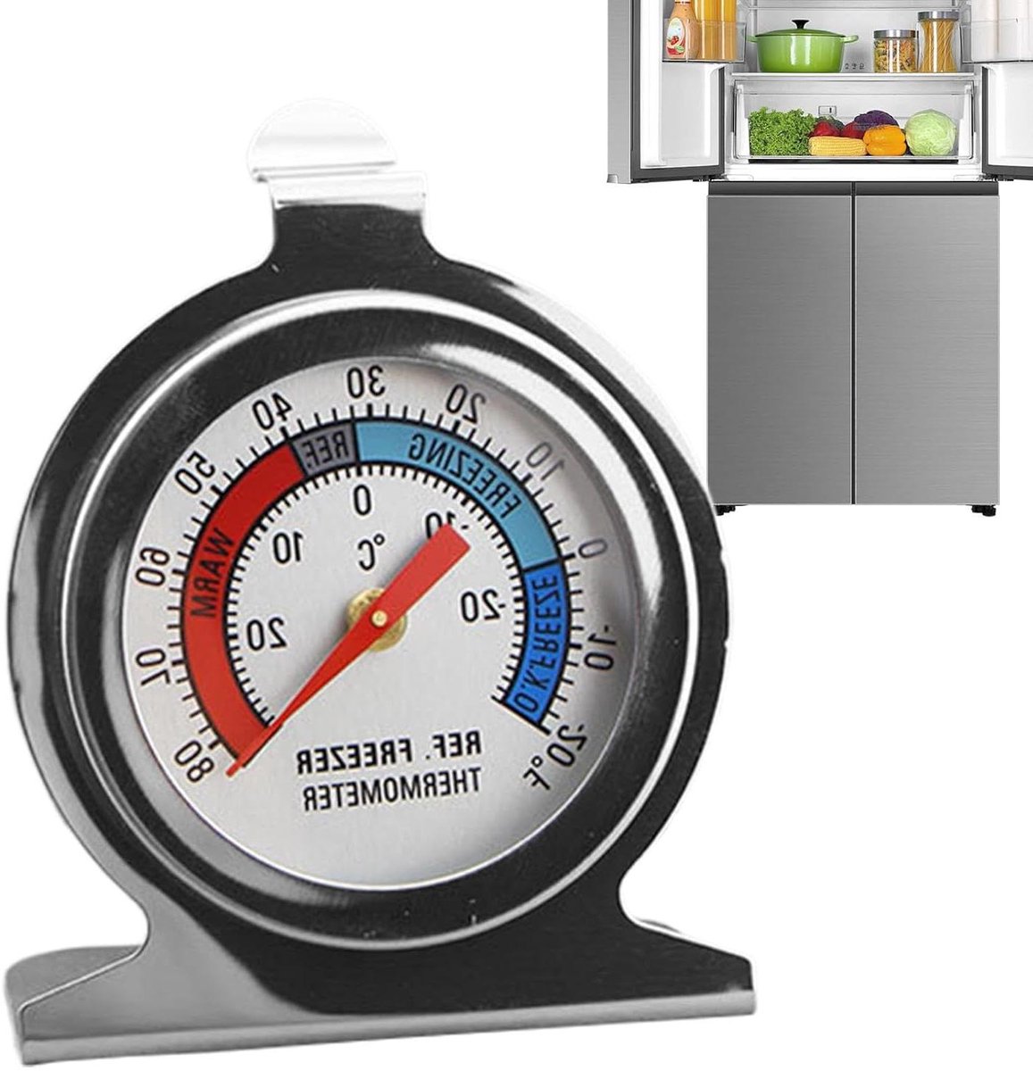 Temperatuurmeter Oven Koelkast - Oventhermometer Kookthermometer - Voedselveiligheid Bewaken - Roestvrij Staal - 6 x 6 x 10 cm - Zilver
