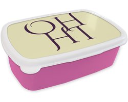 Broodtrommel Roze - Lunchbox Oh hi - Geel - Monogram - Brooddoos 18x12x6 cm - Brood lunch box - Broodtrommels voor kinderen en volwassenen
