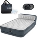 Eenpersoons Intex luchtbed met ingebouwde pomp, draagtas en handleiding.