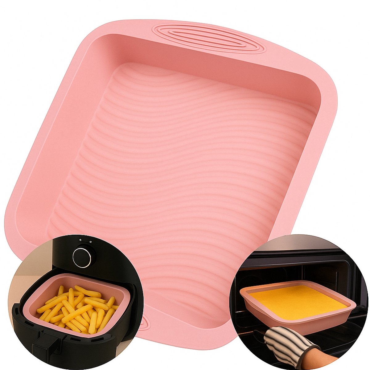 Roze siliconen bakvorm voor Airfryer & Oven | 26x25x5.5cm