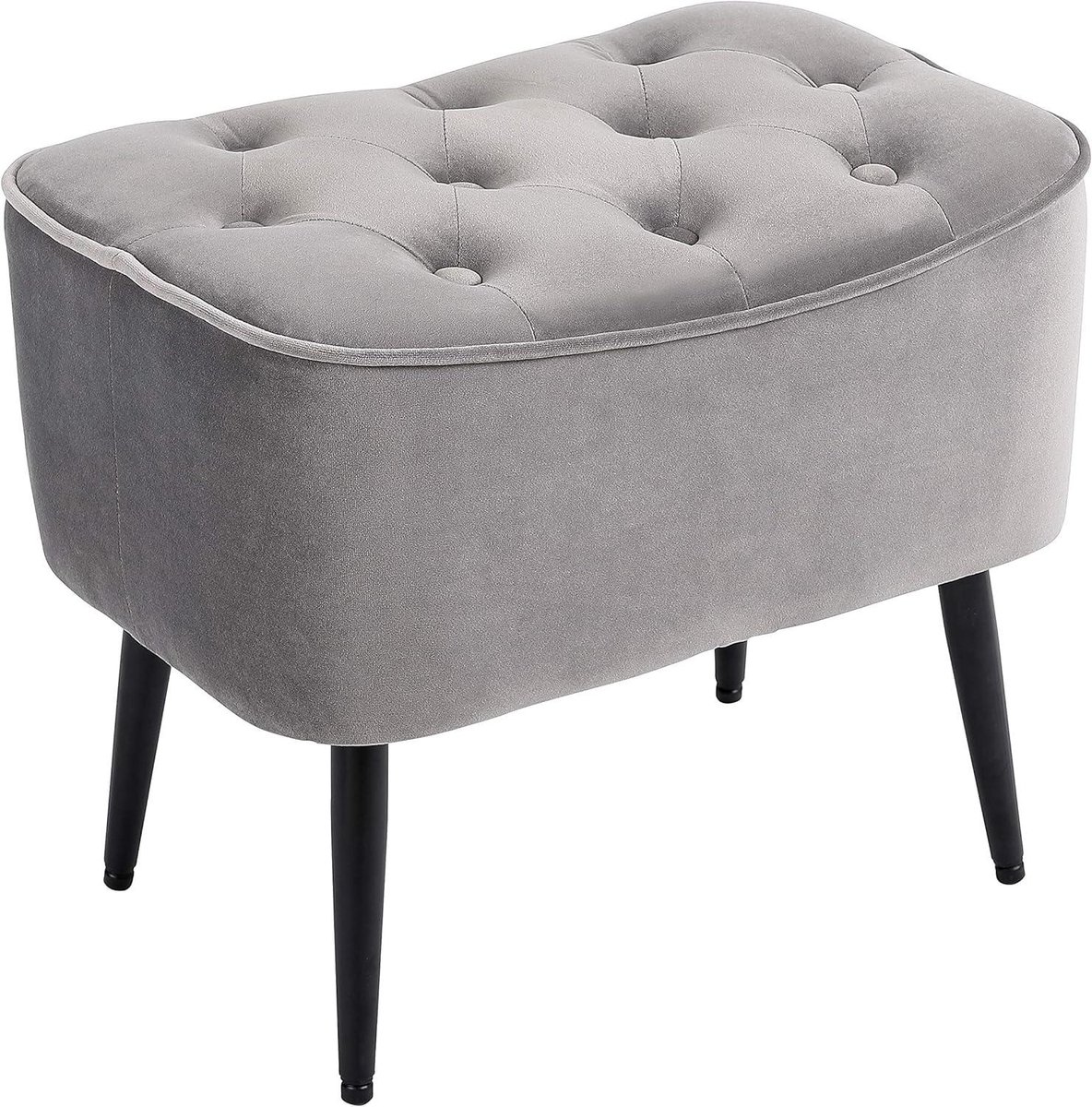 Voetenbank Fluweel - Poef Accentstoel - Ontspannen Zitten - Getuft Gebogen Design - 17 Inch Hoog - Grijs