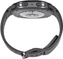 Donkergrijze smartwatch met band. Zijaanzicht van de achterkant.