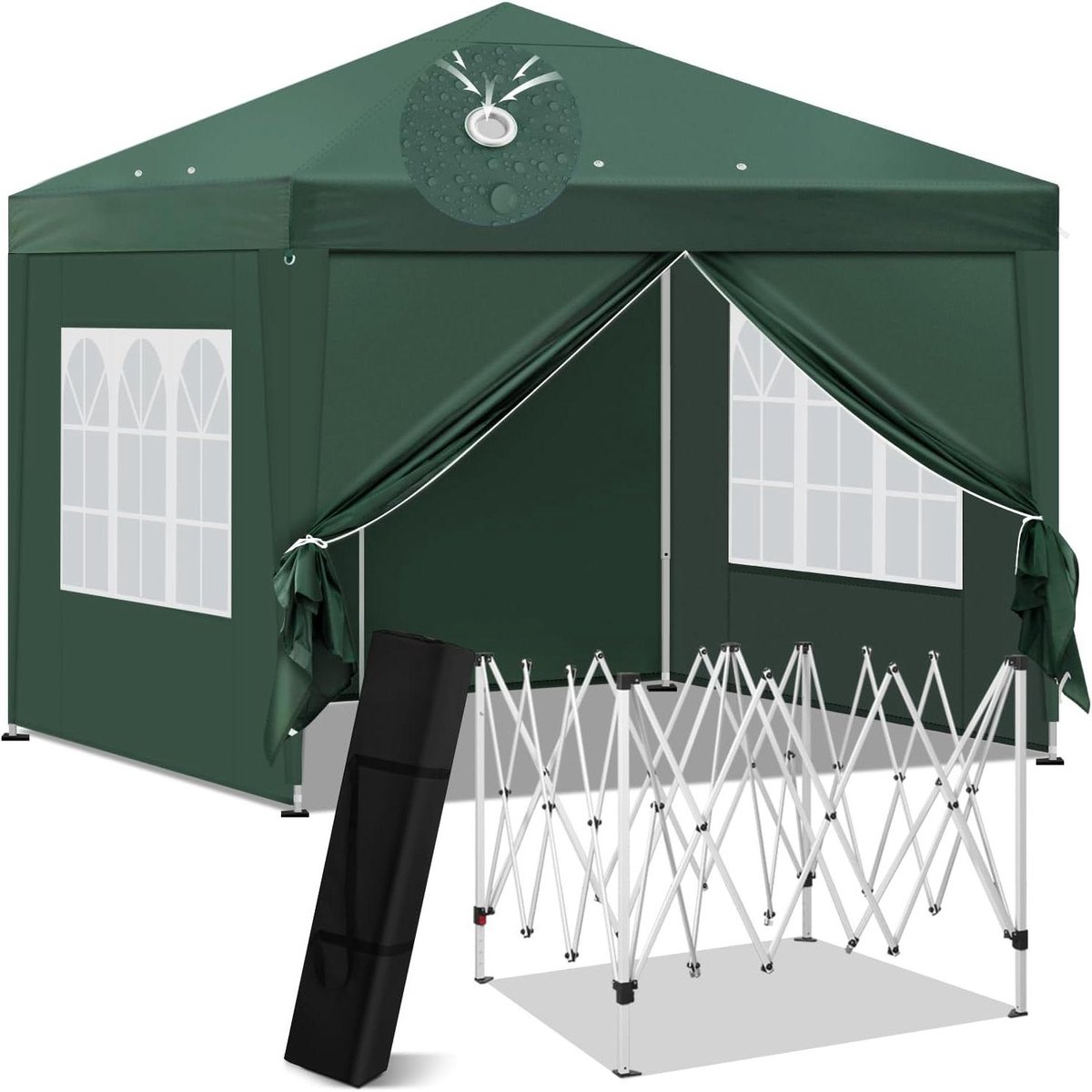 Tuinpaviljoen met Wanden - Pop-up Tent - Feestjes en Camping - Eenvoudige Montage - 3 x 3 Meter - Groen