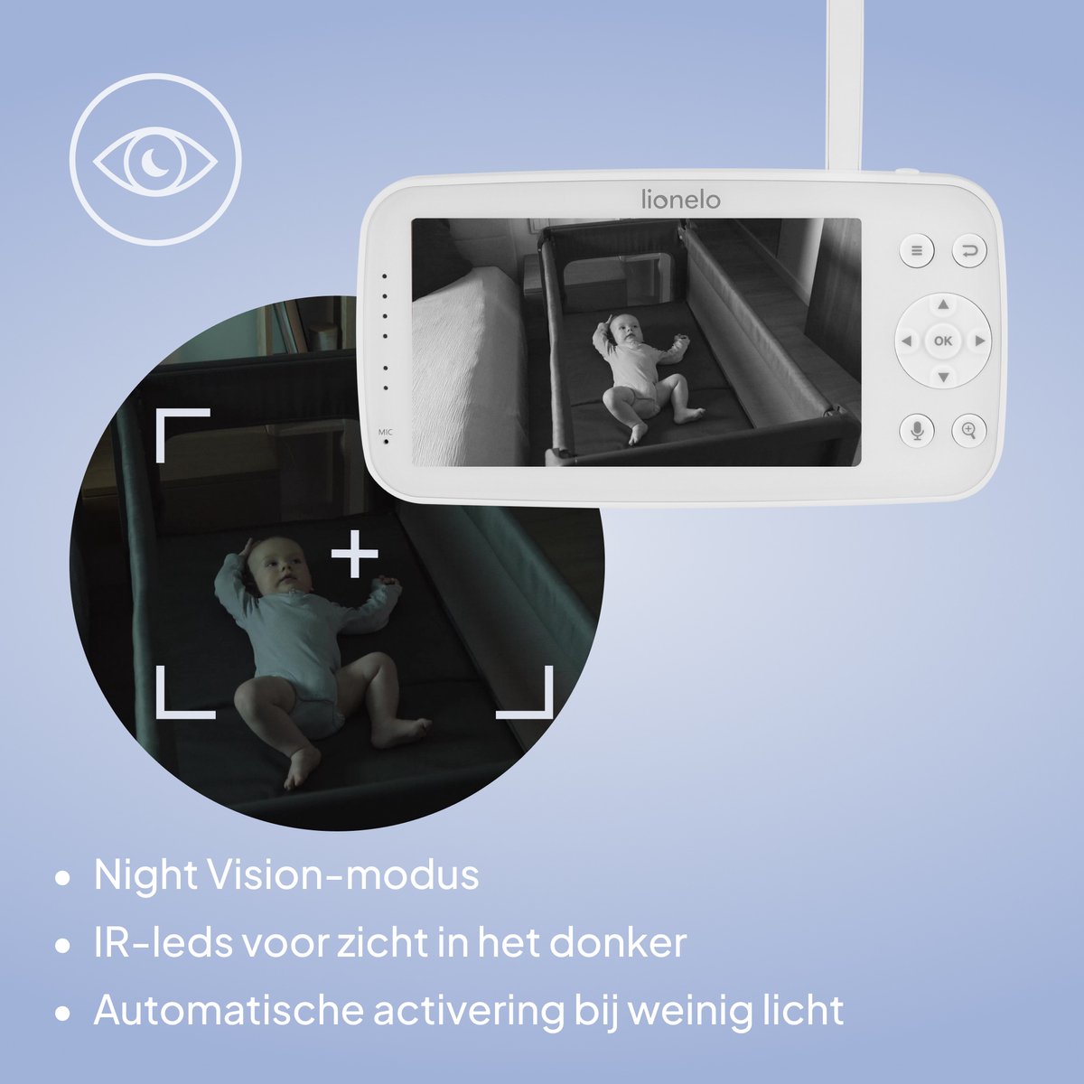 Lionelo Babyline 8.4 Babyfoon met Camera – 5 Inch Monitor en Smartphone App – Full HD 1080p – WiFi Baby Monitor – Huil-, Bewegings- en Geluidsdetectie – Night Vision – Tweeweg Communicatie – Tot 300 m Bereik thumbnail 7