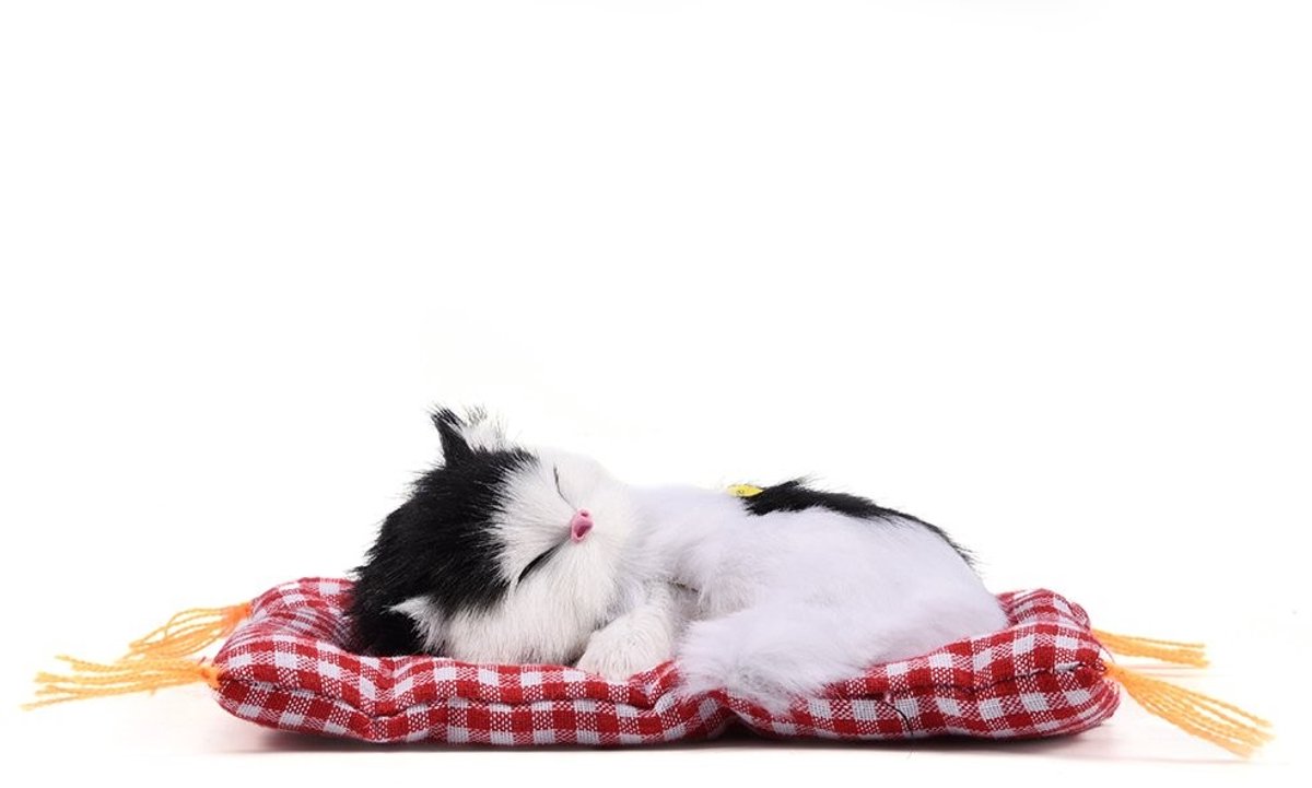 Dailygoods- Knuffel Slapende Kat - Zacht Pluche Speelgoed - 13x10 cm - Cadeau voor Kinderen - Simulatie Kattenspeelgoed - Inclusief Geluid