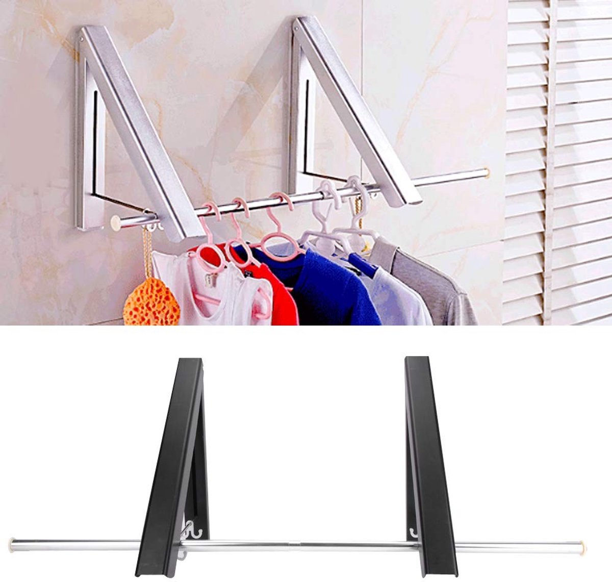 Dailygoods- Droogrek 120 Cm Aluminium - Wanddroogrek - Opvouwbaar - Ruimtebesparend - Intrekbaar - Kledingdroogrek