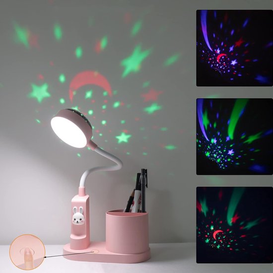Bureaulamp Kinder Nachtlampje Met Pennenhouder - Tafellamp Met Automatische Kleurverandering - Dimbaar Oplaadbare LED Leeslamp Voor Kinderen (Roze) van CHOOLY — afbeelding 4