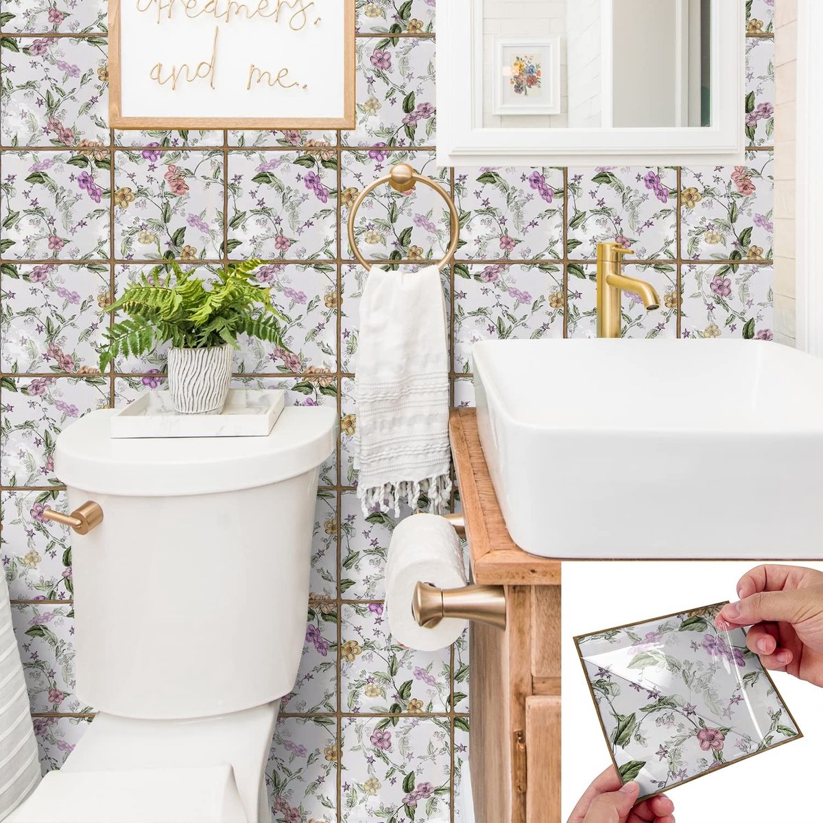 JHUBERS- Tegelsticker 30 Stuks 15 cm - Zelfklevende Tegelstickers - Bloemen Design - Peel & Plak - Geschikt voor Keuken/Badkamer - Eenvoudig aan te Brengen - Muursticker
