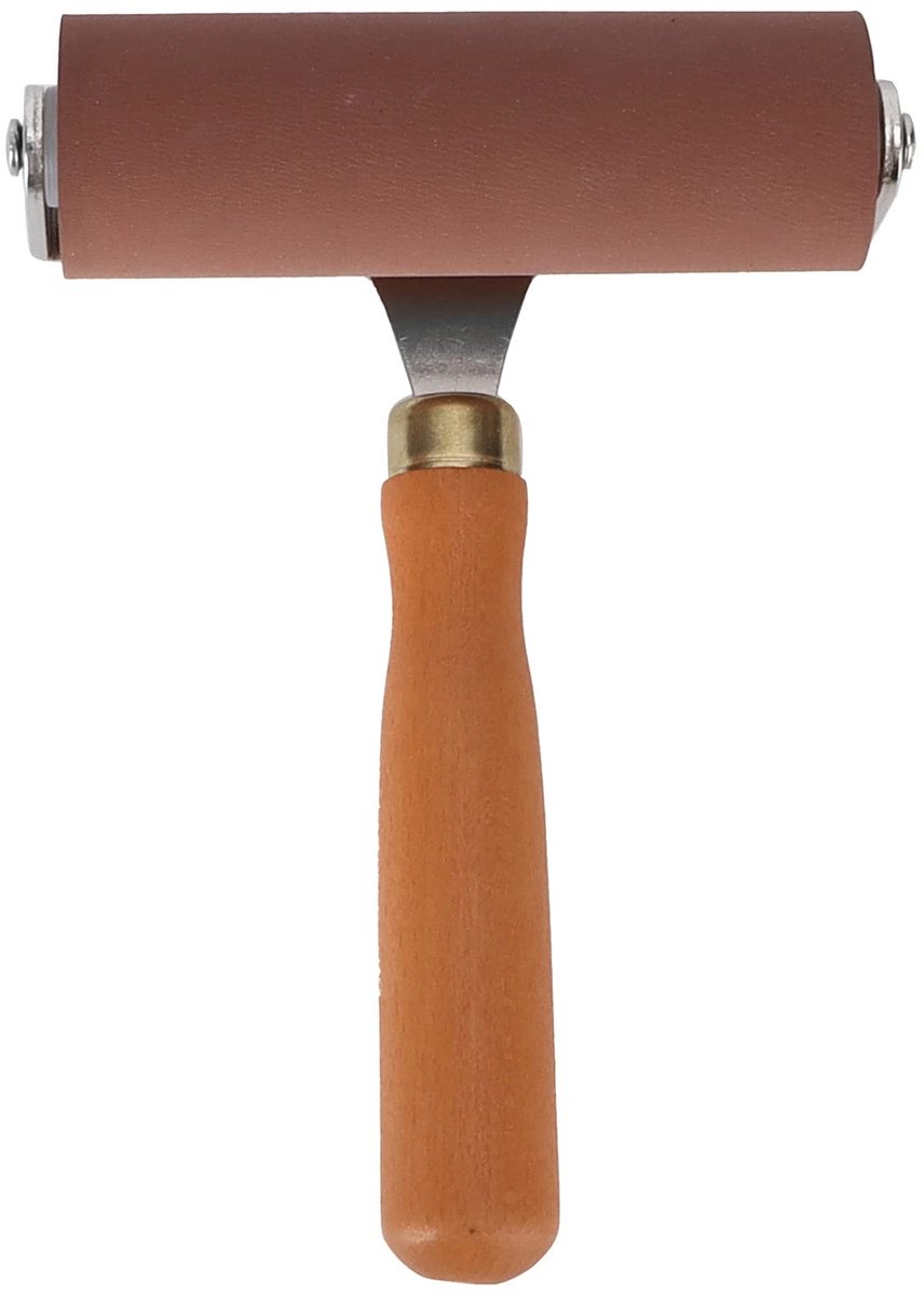 BRENZOOS- Rubber Roller 10cm - Antislip Handvat - Hoogwaardige Rubber - Voor Inkt en Lijm - Geschikt voor Stempelen - Comfortabele Grip - Brayer