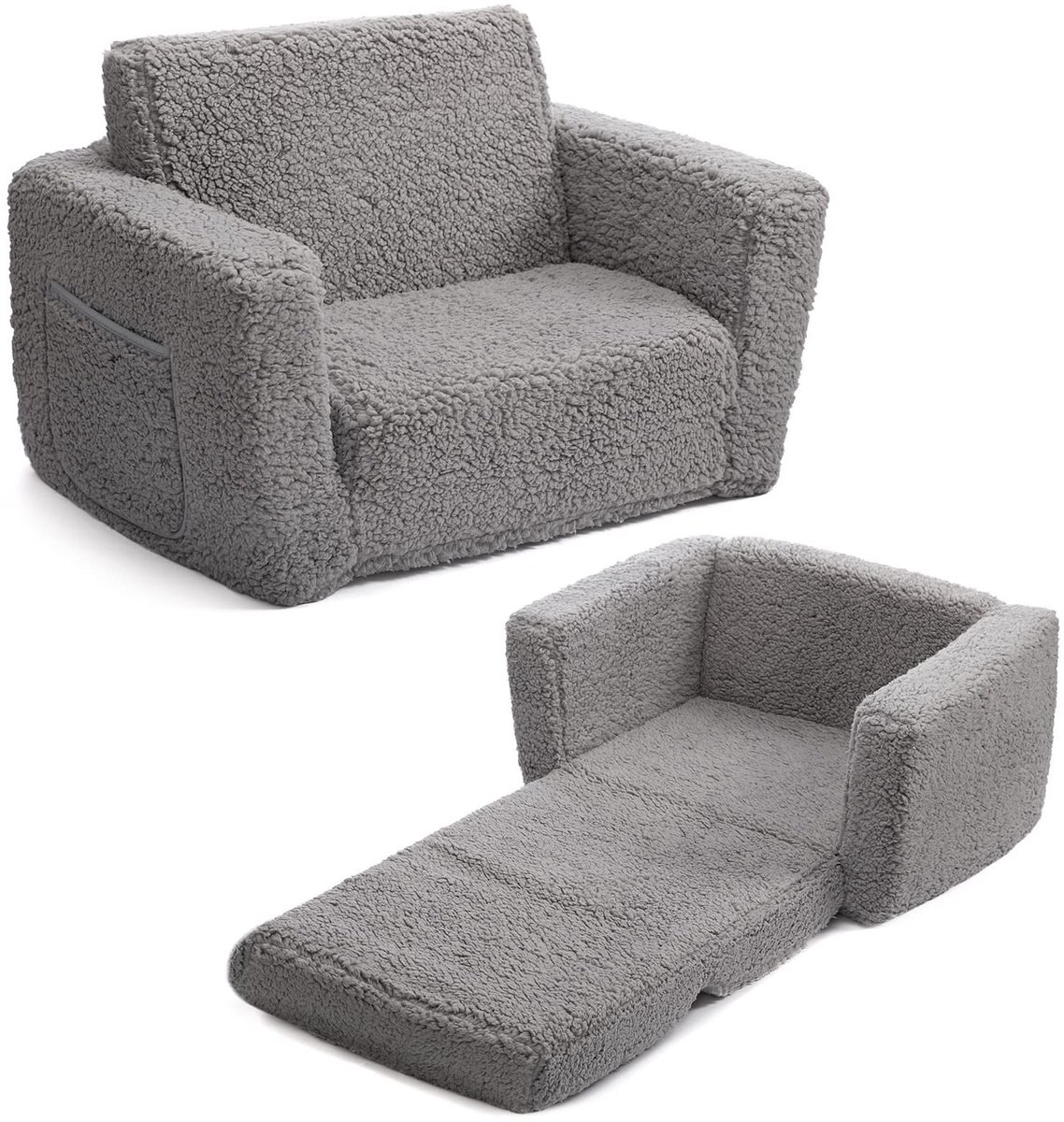 BRENZOOS- Kinderslaapbank 2-in-1 - Converteerbare Bank/Ligstoel - Knuffelige Sherpa - Lichtgewicht Peuterbank - Kindercadeau - Comfortabele Kinderbank