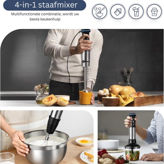 CLVP® Staafmixer Set - Hakmolen - Groentesnijder - Soepmaker - Zwart en Zilver — afbeelding 3