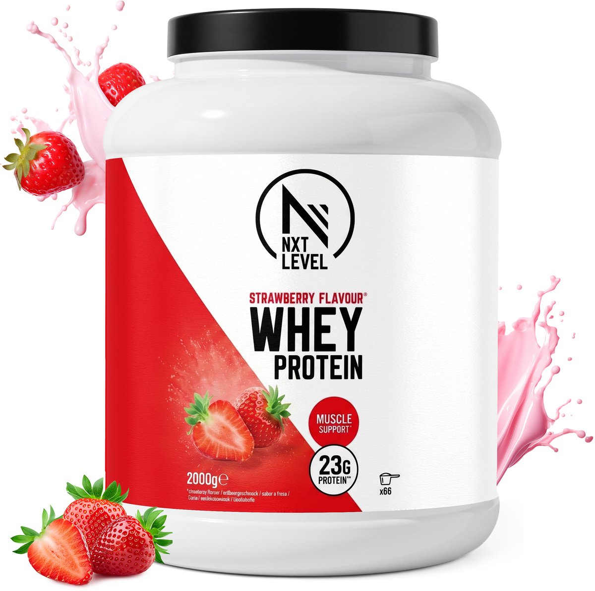 NXT Level® Whey Protein Powder - Eiwitpoeder met BCAA - Proteïne Poeder - Eiwitten - Voor Eiwit Shake - 66 Eiwitshakes - Aardbei 2KG