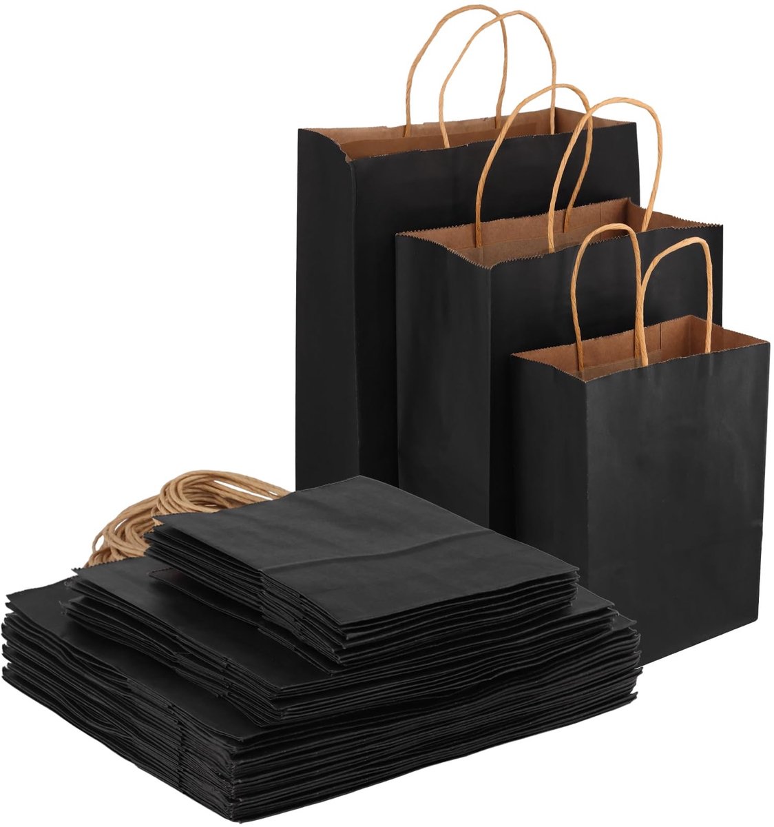 Dailygoods- Geschenkzakken 75 Stuks - Zwarte Papieren Zak - Handgrepen - Groot/Middelgroot/Klein - Versterkt - Perfect voor Cadeaus - Draagtas
