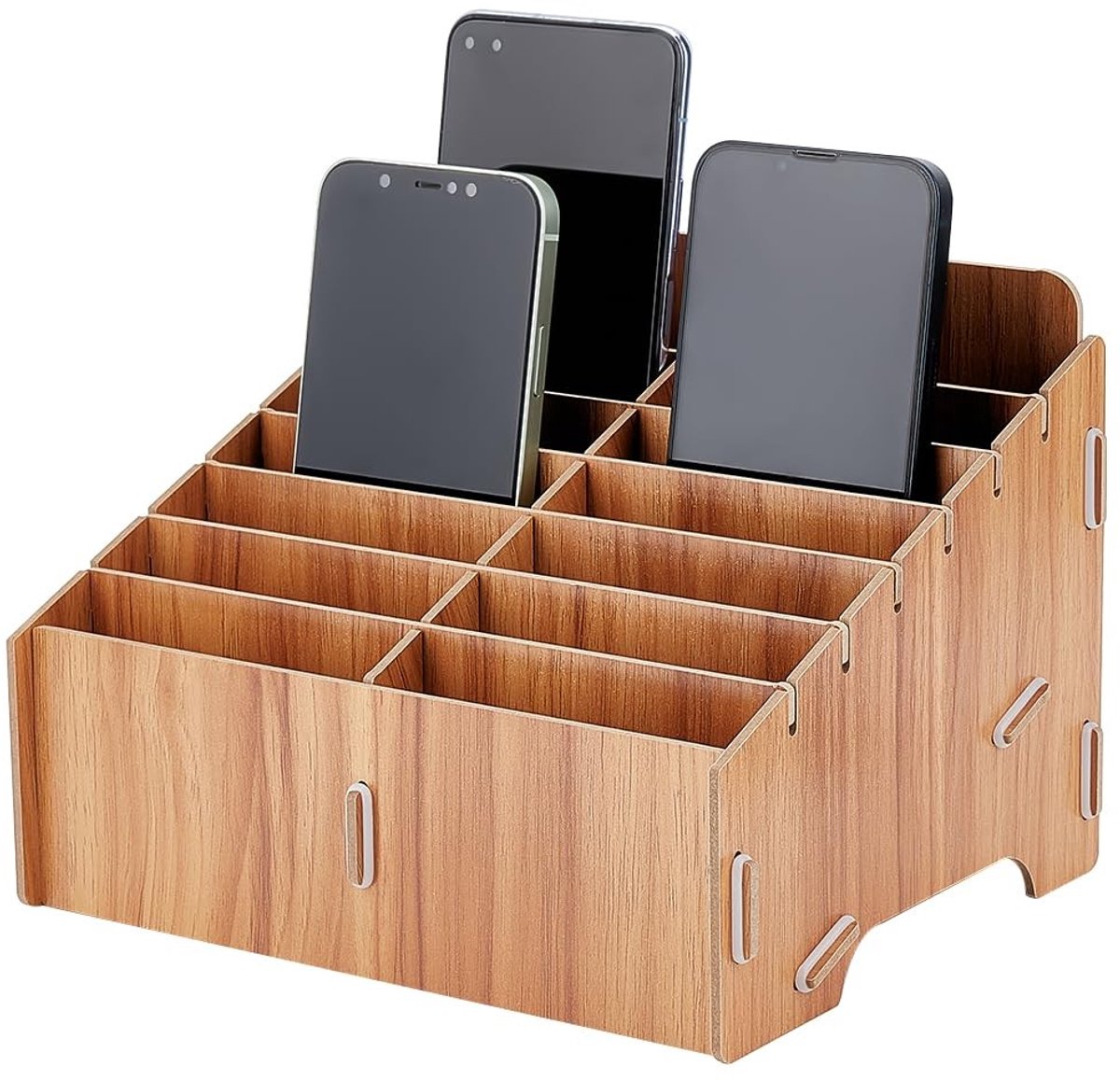 Dailygoods- Telefoon Organizer 14 Vakken - Houten Bureau Organizer - Creatieve Bureauaccessoires - Duurzaam Kantoorartikel - Chocoladekleur - Hoogwaardig Materiaal