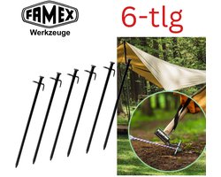 FAMEX Tentharingen Grondankers van Staal 6 Stuks, Robuuste Bodemankers voor Tenten, Partytenten, Zonnedoeken, Camping & Outdoor