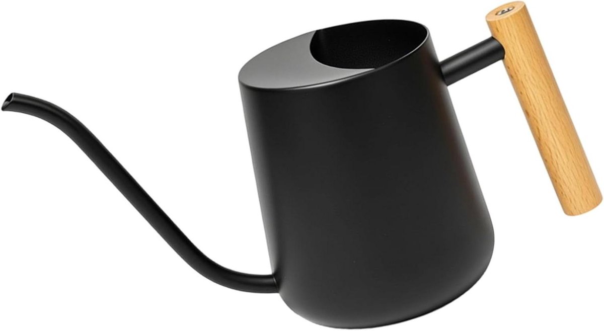Gieter Hout Rvs - Waterkannetje Planten - Planten Water Geven - Lange Tuit Ergonomisch - 1000ml Capaciteit - Zwart