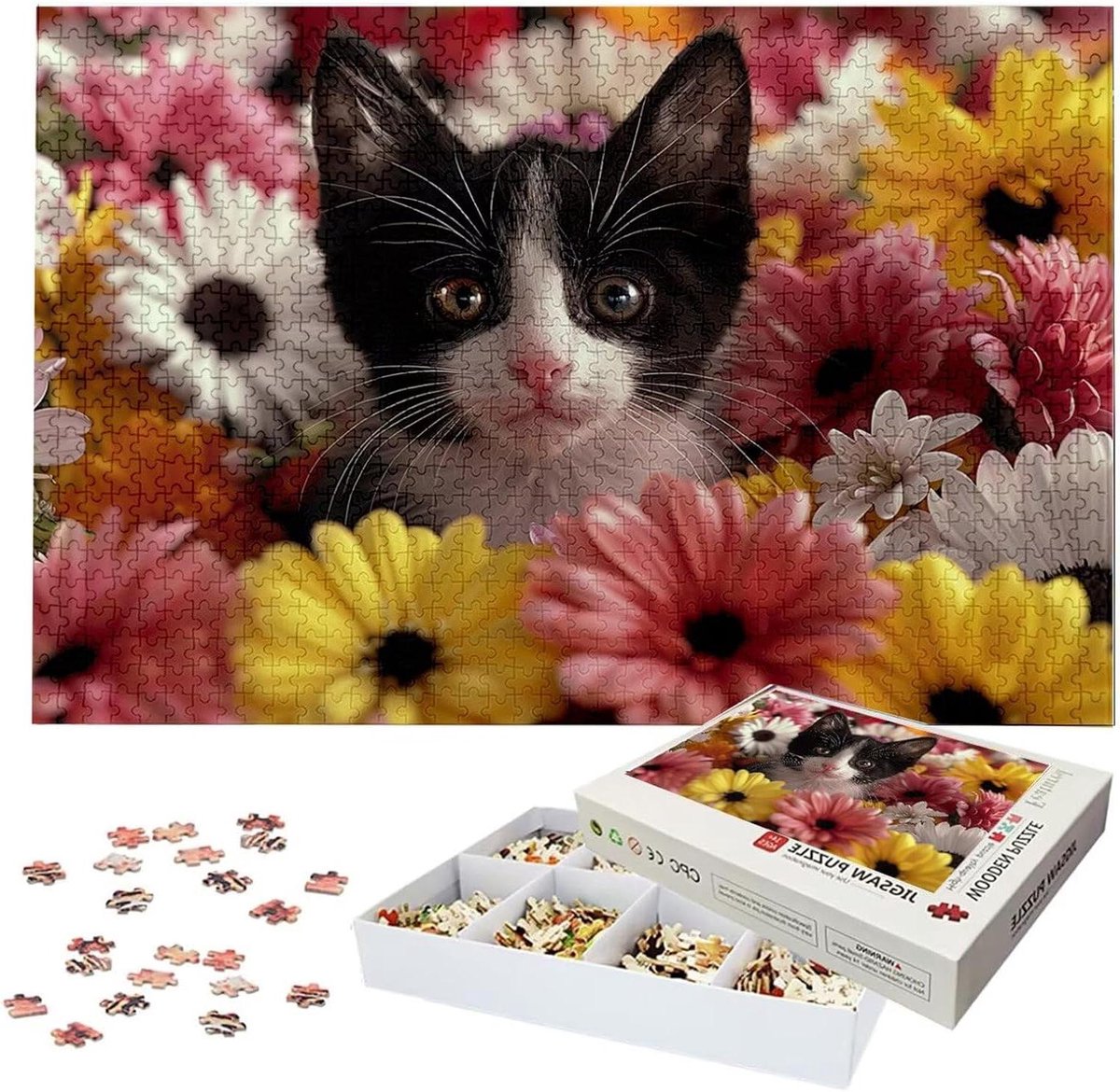 Houten Puzzel - Legpuzzel Volwassenen - Ontspanning Thuis - Natuurlijk Hout Materiaal - 1000 Stukjes - Bloemen