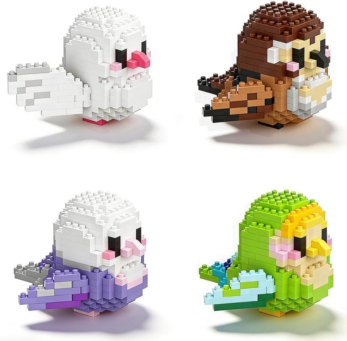Mini bouwstenen - Vogel model - Creatief bouwen - Beweegbare vleugels - 4 stuks - Multicolor