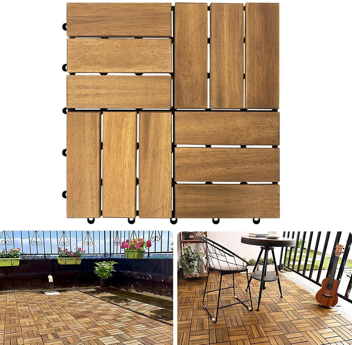 Houten Terrastegels - Vlondertegels Kliksysteem - Buitenruimte Verfraaien - Acaciahout Duurzaam - 30x30 cm 2m2 - Houtkleur