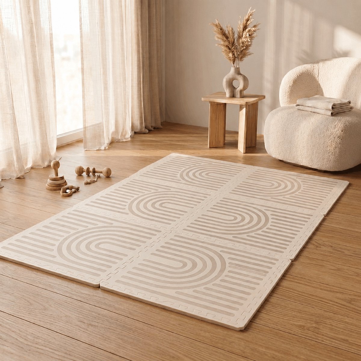 Broyari® Speelmat Baby 120x180 cm – Beige EVA Foam Puzzelmat – Waterafstotende Kruipmat voor Baby & Peuter – Vrij van Schadelijke Stoffen – Incl. Opbergtas