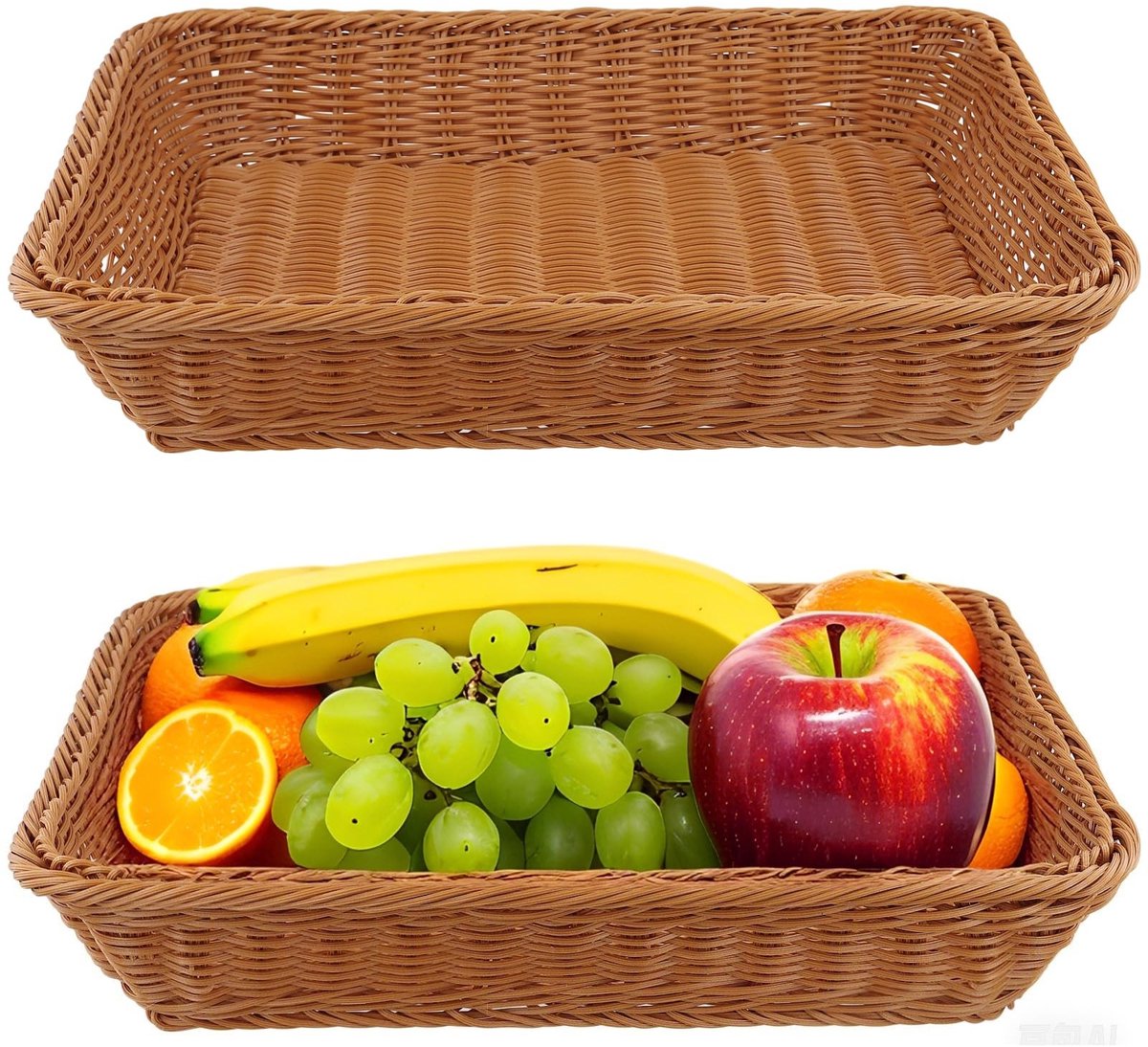 Dailygoods- Broodmand Set van 2 - Rectangulaire Broodmanden 40x30x8cm - Rieten Mand - Voedselhouder - Voor Brood/Fruit/Groenten - Duurzaam Kunststof - Serveermand