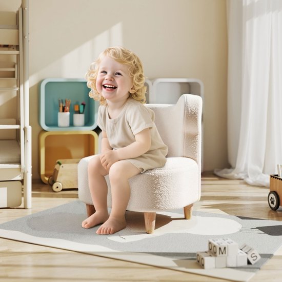 Kinderfauteuil Pluche Kinderstoel Beigekleurig 47x43x53cm Hout Teddy Fleece Schuim Berenoren Kindersofa Zacht Comfortabel Lichtgewicht Veilig Kinderkamer Speelkamer Belastbaar 45kg — afbeelding 3