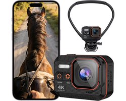 4K 60FPS actiecamera , draagbare gimbal met beeldstabilisatie, first-person recorder voor paardrijden, AI-verbeterde 6-assige stabilisatie, IP68 waterdicht, borstbevestiging voor trainingen en buitenritten.