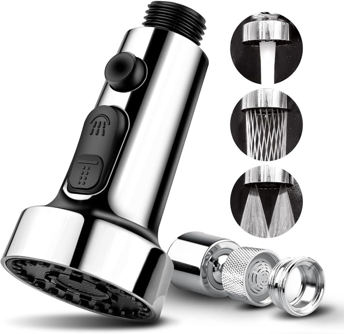 Vervangingsonderdelen voor keukenkraanmondstukken, keukenkraanaccessoires, 360° draaibare kraanaccessoires, waterbesparende keukenspoelbakmondstukken, 3 standen