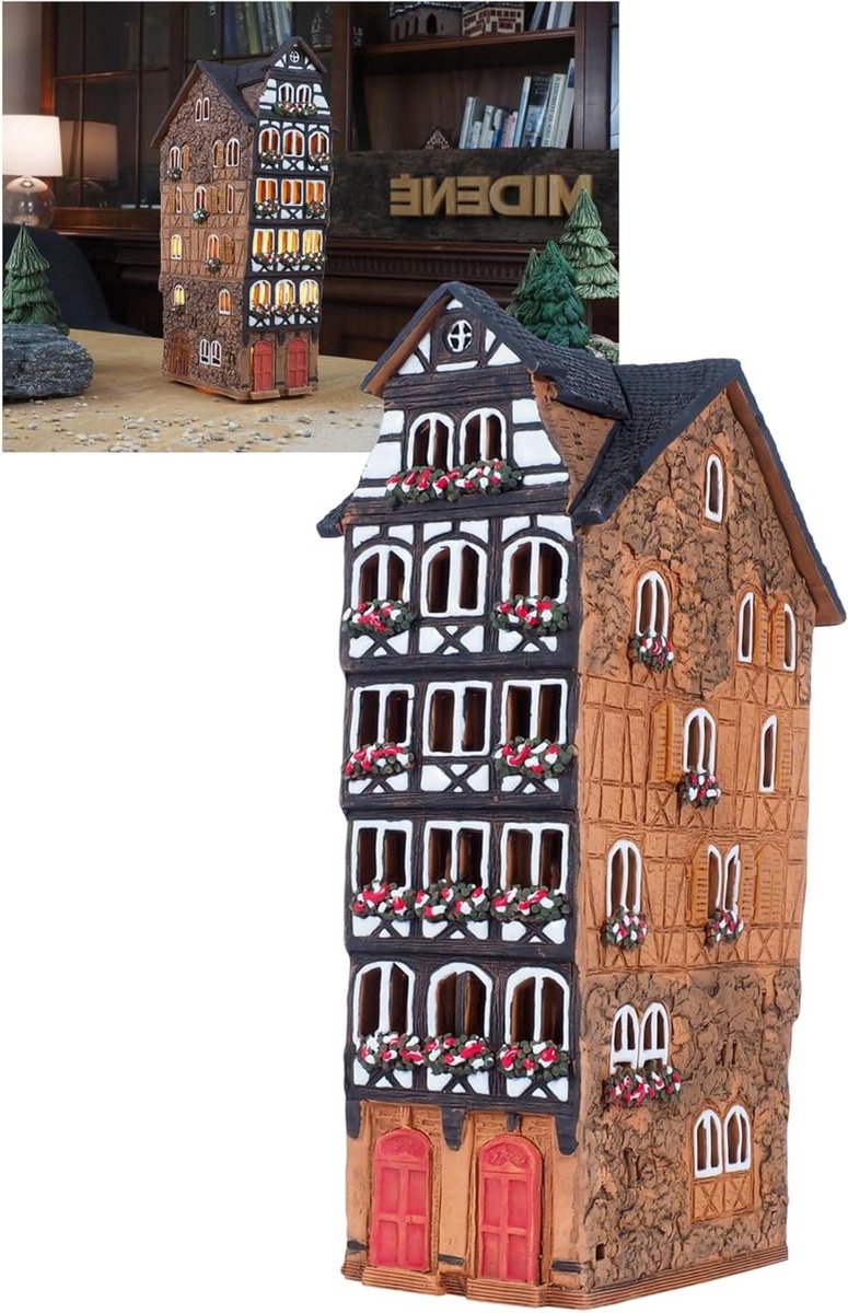 Keramische Kaars Houder - Huis Decoratie - Sfeer Creëren - Handgemaakt Uniek - 25 cm Hoog - Bruin Zwart