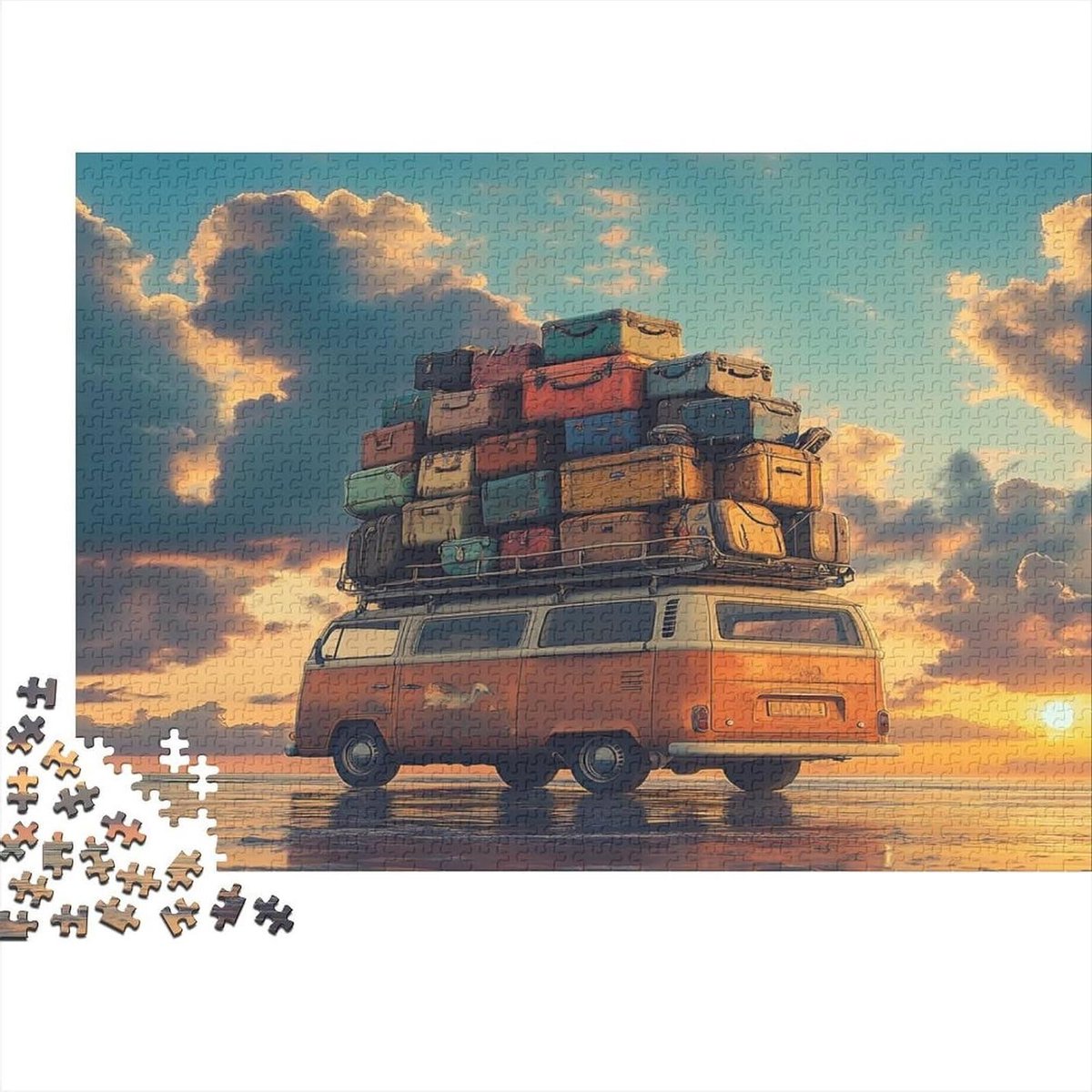 Reispuzzel 1000 stukjes - Legpuzzel Volwassenen - Ontspanning Thuis - Precisie Snijtechniek - 38 x 26 cm - Zonsondergang