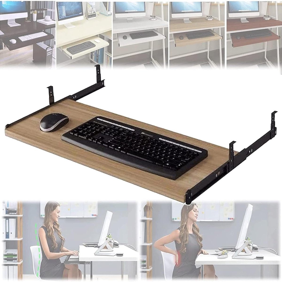 Toetsenbordplank Onder Bureau - Verstelbare Lade - Werkplek Organiseren - Ruimtebesparend Ontwerp - 36 cm Plank - Esdoornhout