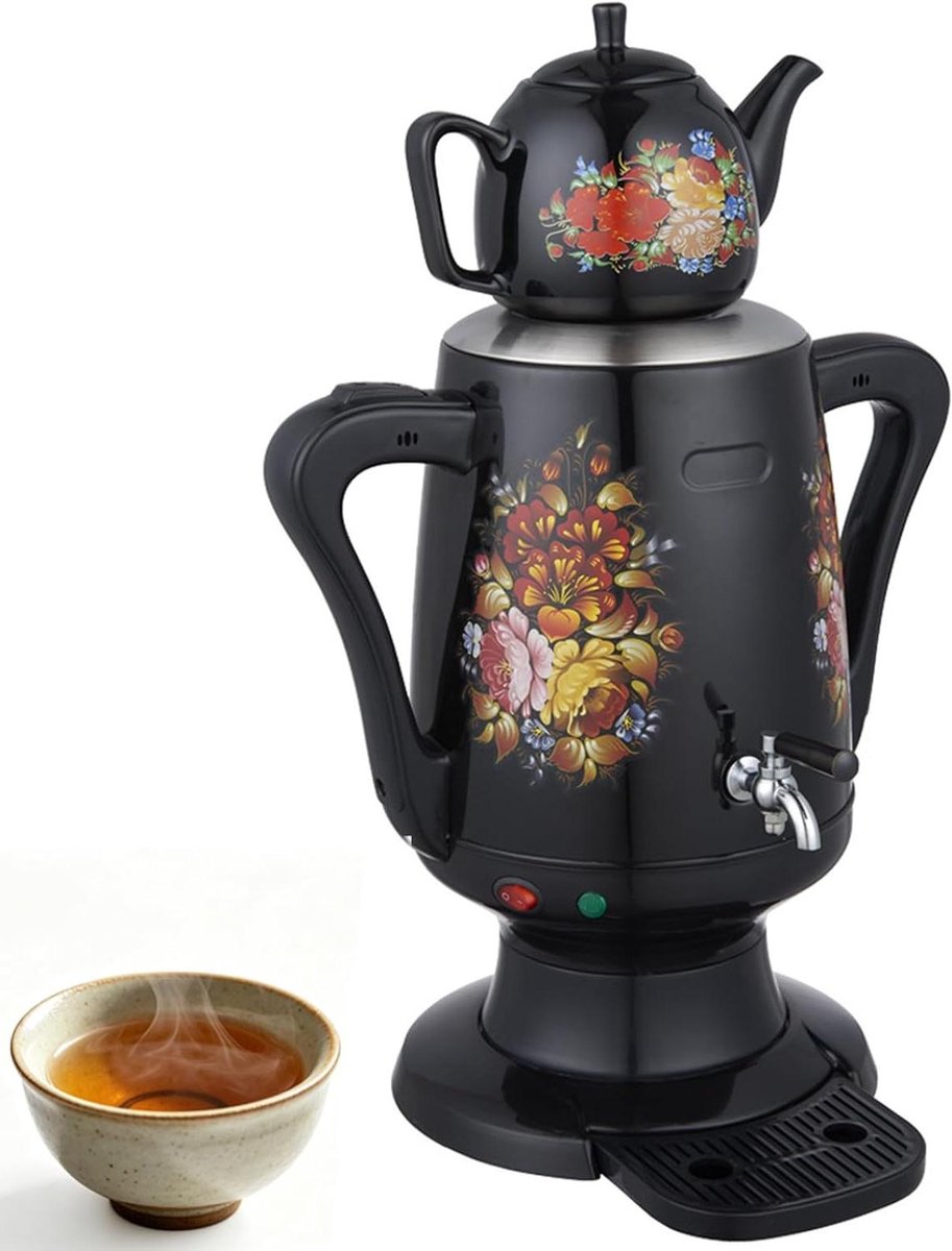 Elektrische Theemaker - Waterkoker Theepot - Thee Koffie Zetten - Dubbele Pot Systeem - 3.5L 1L - Zilverkleurig