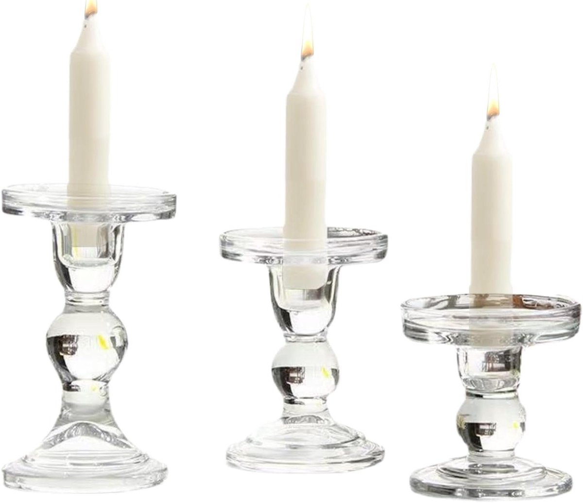 Glazen Kaarsenhouder - Theelichthouder Set - Sfeervolle Decoratie - Stabiele Basis - 3 Stuks - Helder
