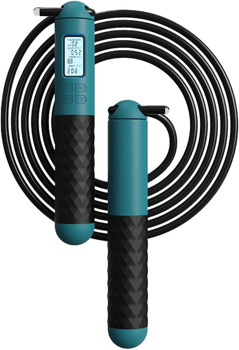 Smart Springtouw - Fitness Touw - Efficiënte Training - Ingebouwde Teller - 3 meter - Zwart Blauw