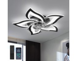 5 Lotus Ventilator - Bedienbaar Met Afstandsbediening & APP - Zwart - Plafondventilator - Plafonniere - 6 Standen - Moderne Lamp - ⌀ 69cm