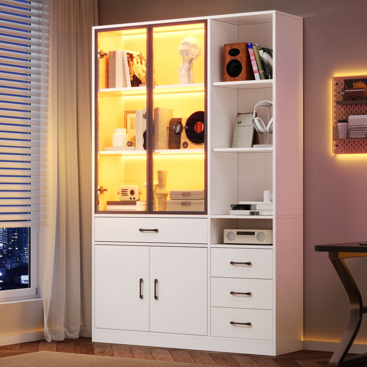 MIVRAY Vitrinekast - Met LED Verlichting En 13 Opbergvakken - Voor Woonkamer, Kantoor Of H