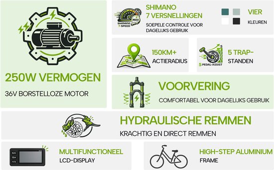 Galaxy C1 Pro Elektrische Stadsfiets 28 Inch - Extra Groot Bereik tot 150 km - 36V 18Ah EVE Accu - 250W Motor - Hydraulische Schijfremmen - Shimano 7 Versnellingen - Verende Voorvork - Inclusief Fietsmand en Slot-Blauw van galaxy — afbeelding 3