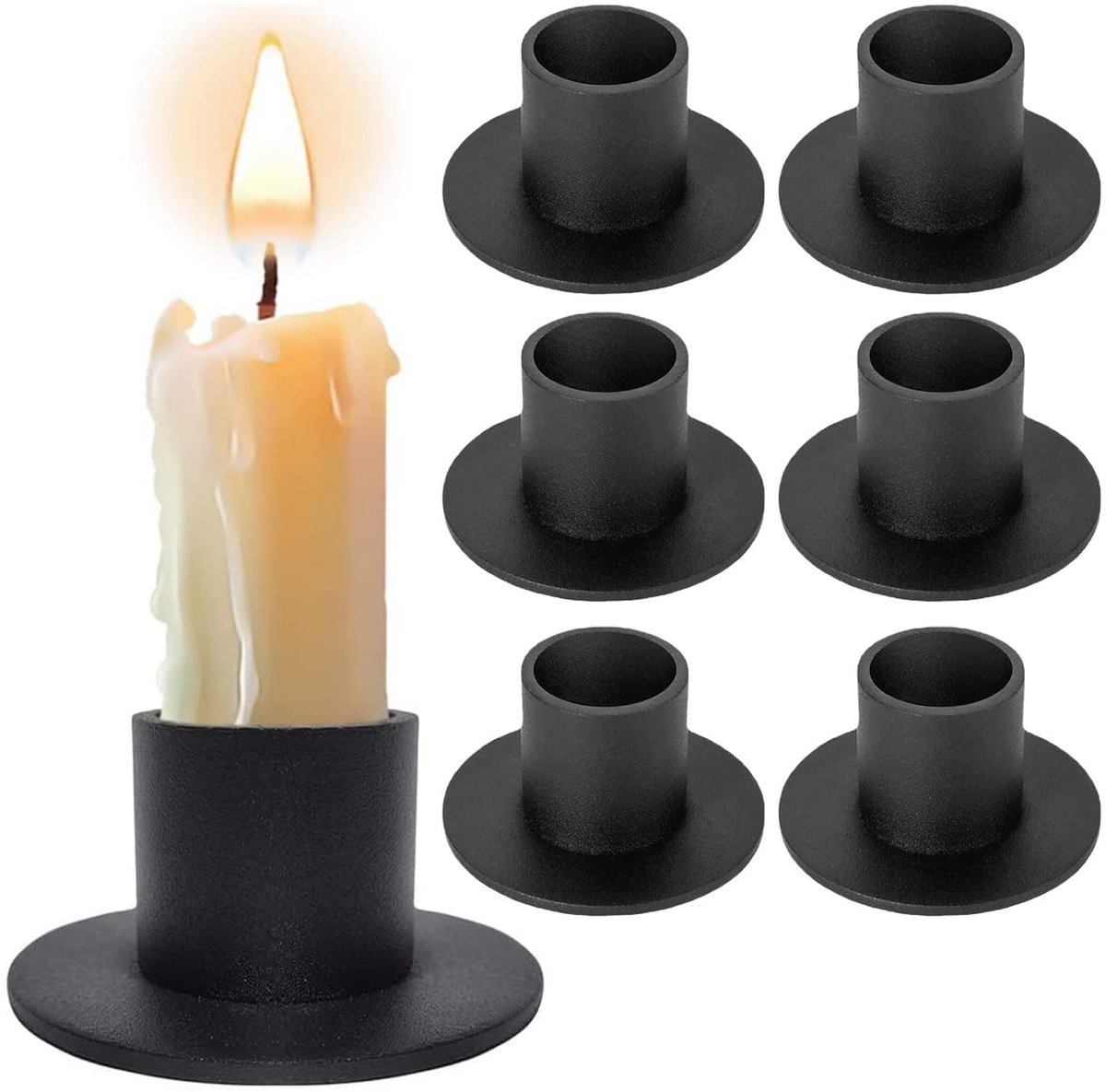 Dailygoods- Kandelaar Zwart - 6 x Kaarsenhouders - Smeedijzer - Decoratie - Voor Staafkaarsen - Lichtgewicht en Praktisch - Kaarsenhouder