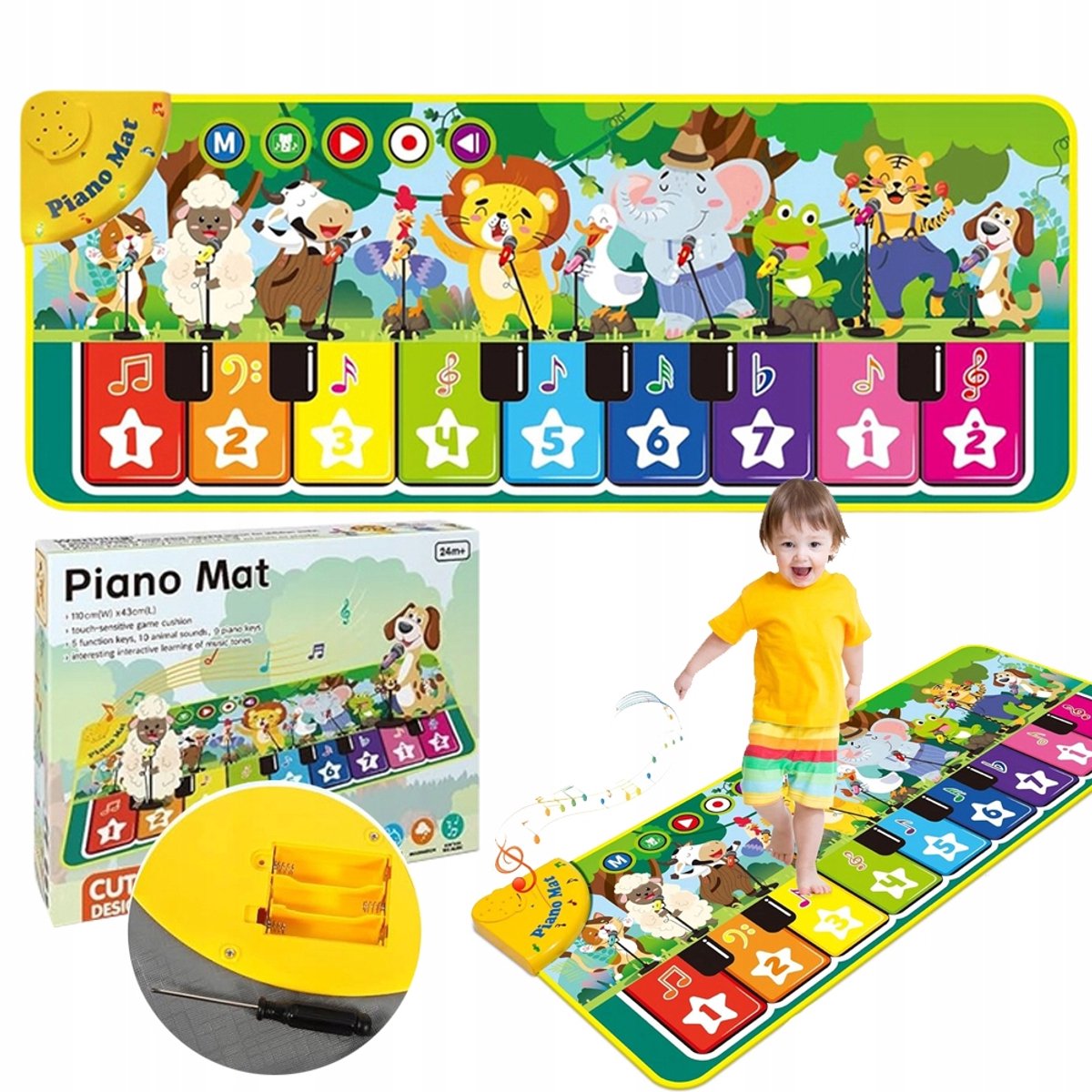 Interactieve Muziekmat Pianino met Dierengeluiden - 110x43cm