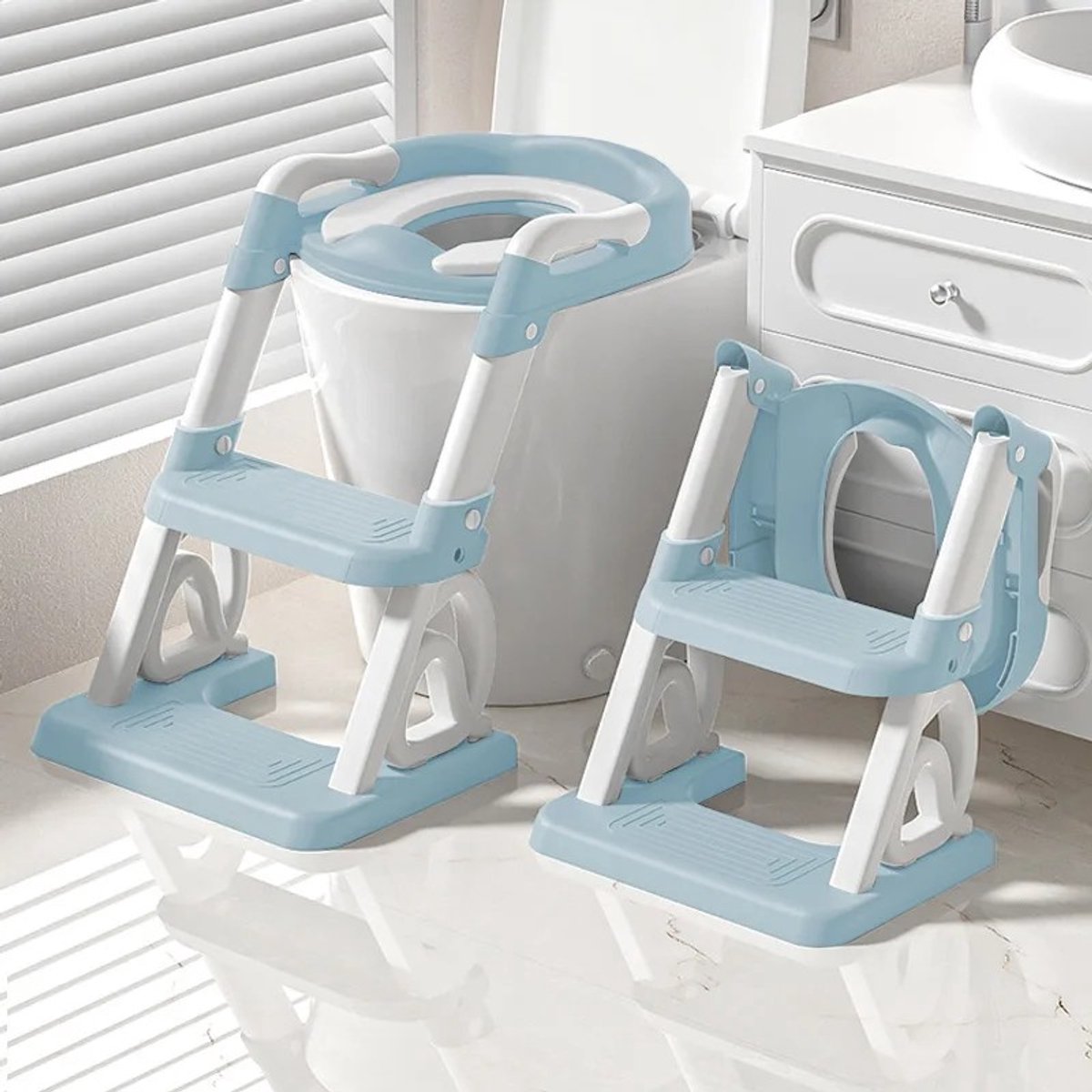 Dailygoods Toiletbril voor kinderen, toiletbril voor peuters met treden, verstelbare toilettrainer met PU-zitkussen, ant