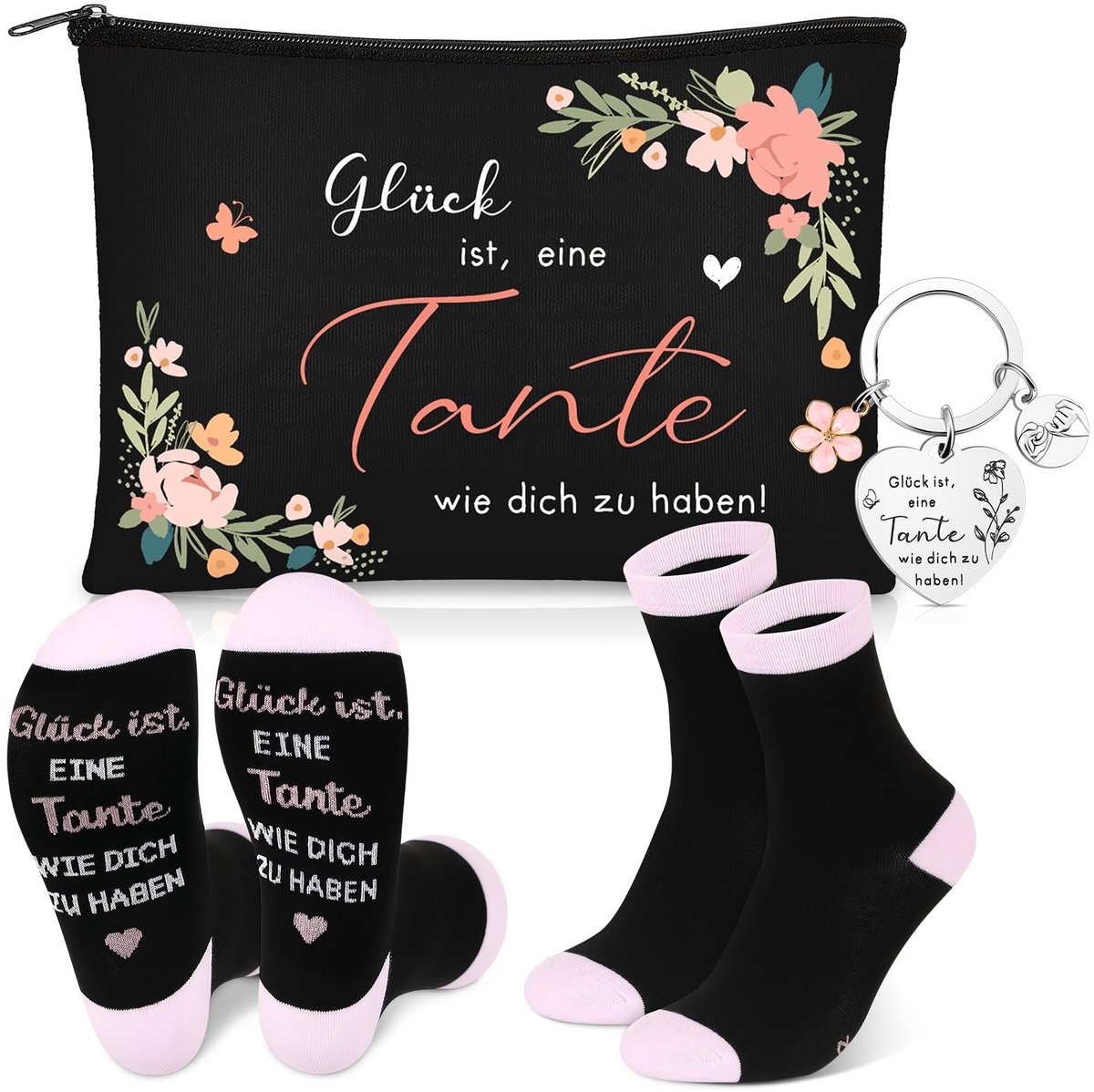 Dailygoods- Cosmetische Tas - Praktisch Cadeau voor Tante - Sleutelhanger - Sokken - Canvas - Roestvrij Staal - 23 x 16 cm - Make-up Tas